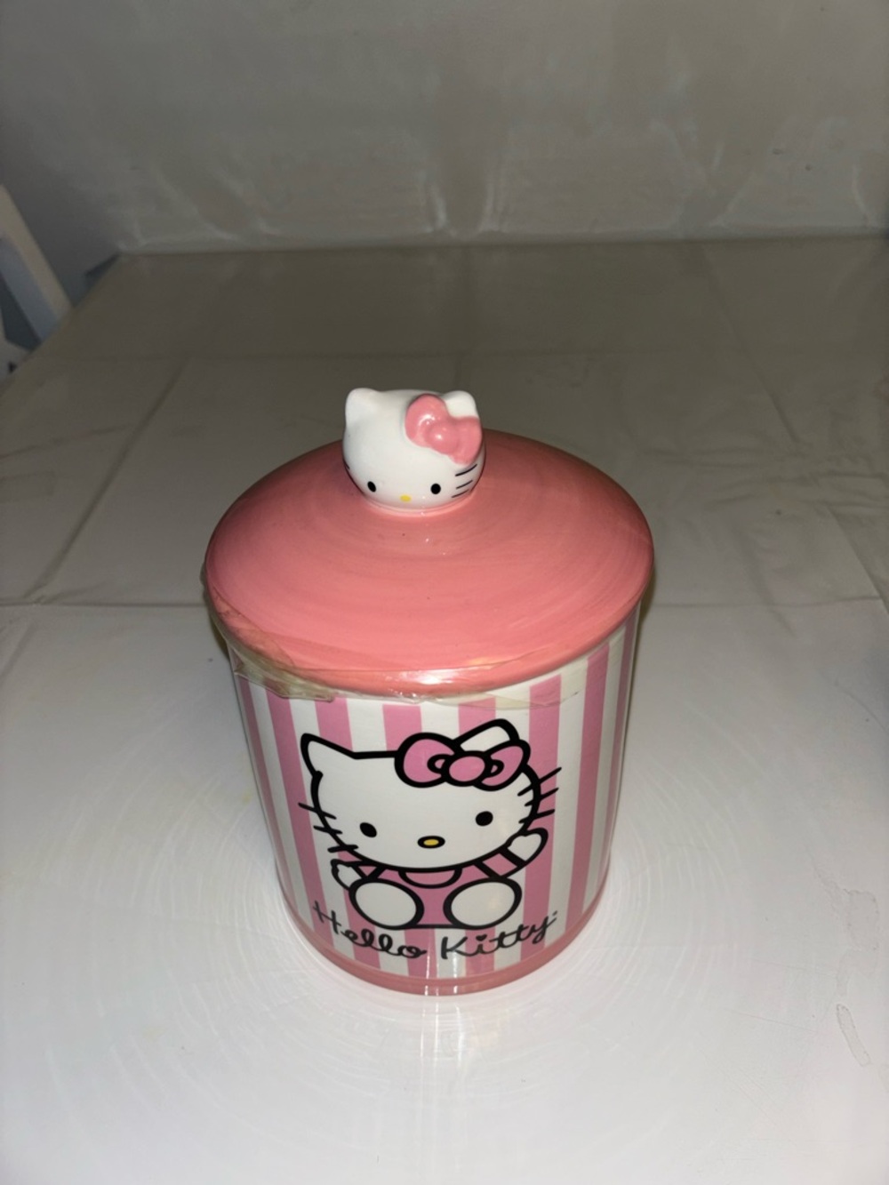 Hello Kitty Pink and White Ceramic Treat Jar with Bow Knob